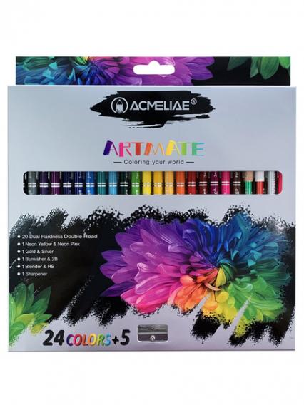 Карандаши двухсторонние 24 цв. 24 шт. Acmeliae трехгр. + точилка