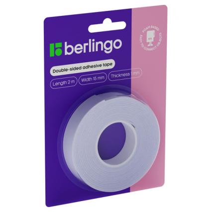 Скотч двухсторонний 15 мм*2 м Berlingo на пенной основе, 1 мм