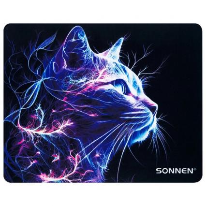 Коврик для мыши Sonnen "Неоновая кошка"  резина+ткань, 22*18 см 
