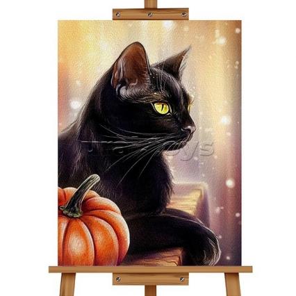 Картина по номерам 30*40 см Мастер класс "Черный кот" подрамник