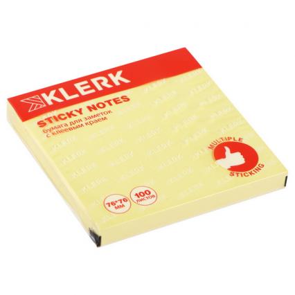 Бум. с клеев. кр. 76*76 мм пастель желтый Klerk 100 л.
