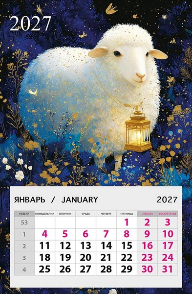 Календарь на магните отрывной 2027 г. Арт Дизайн "Овечка" 9,5*14,5 см