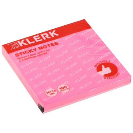 Бум. с клеев. кр. 76*76 мм неон розовый Klerk 100 л. 