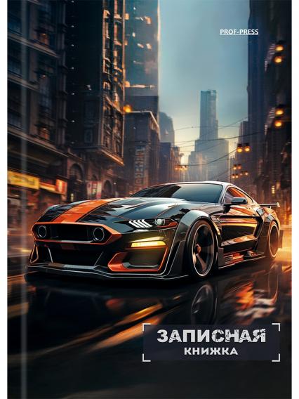 Блокнот А6 48 л. тв. обл. клетка ПП "Спортивный автомобиль в городе" записная книжка, лен