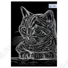 Гравюра по серебру А4 Три совы "Полосатый кот"