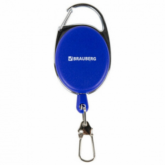 Держатель-рулетка для бейджа Brauberg 70 см, 2 карабина, синий